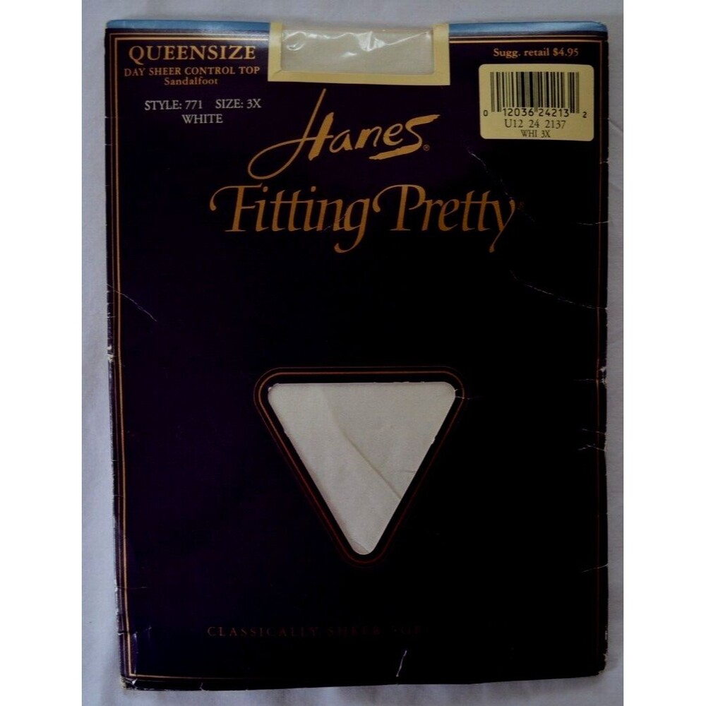 Hanes 3X Fitting Pretty Sheer Control Top Sandalfoot Style 771 White Pantyhose